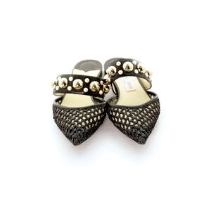 Jimmy Choo Basette Black Woven Embellished Studded Raffia Leather Flat Mule 39/9